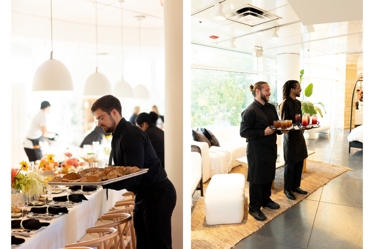 paramount events catering staff at different events setting up table and serving guests