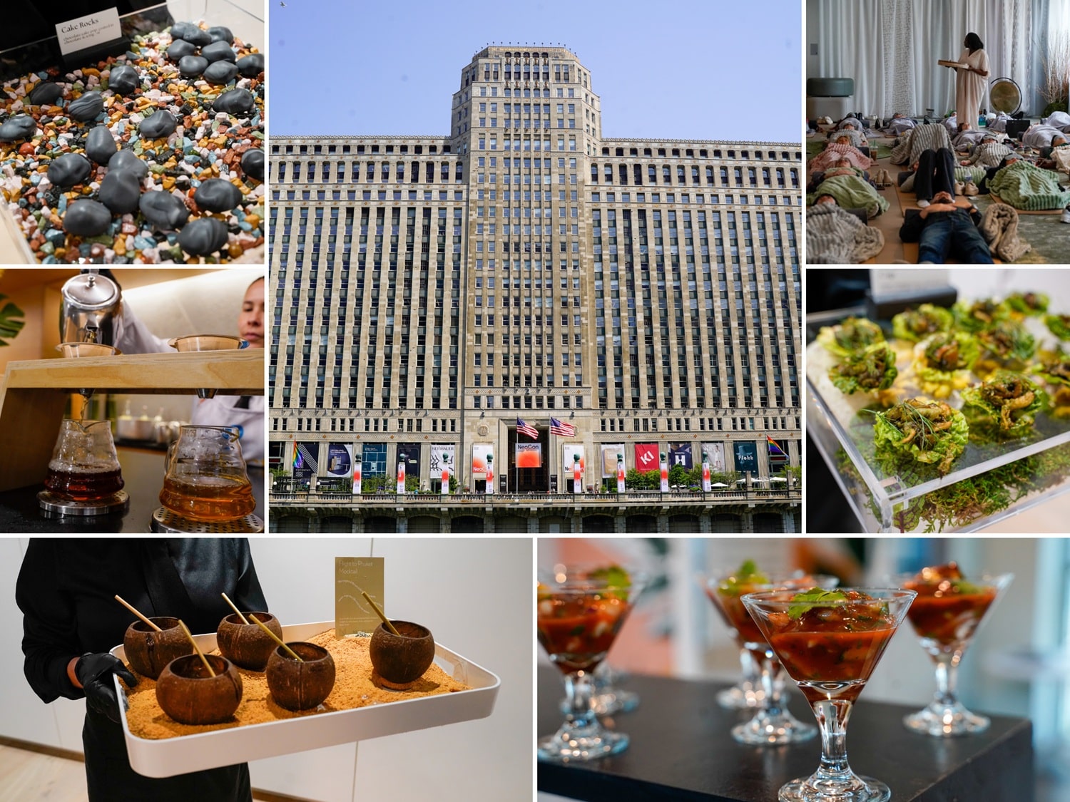 a collage image of paramount events' catering service for 2025 neo con in chicago
