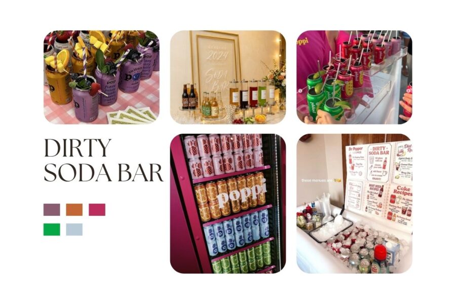 a collage image showing various dirty soda bar configurations as a key 2026 catering trend