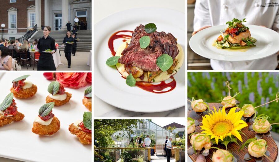 a collage of wedding catering food items presented by paramount events in chicago