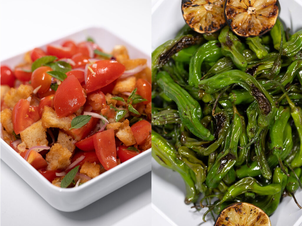 2026 summer catering menu grilled shishito pepper and Panzanella Salad